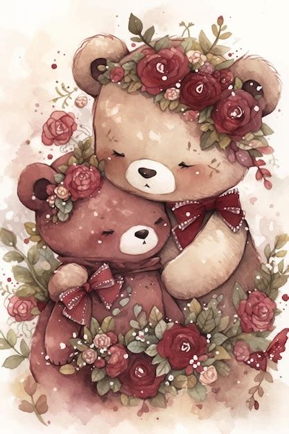 Premium Vector A Watercolor Painting Of Two Teddy Bears Hugging Each