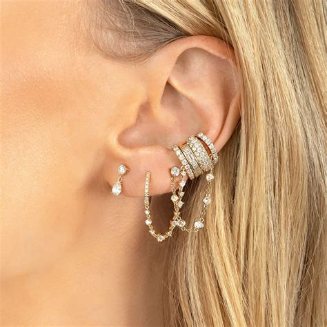 Huggie Connected Cuff Earring The Last Line Diamond Ear Cuff Ear