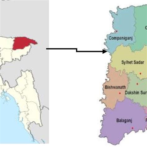 A Location Of Sylhet District In Bangladesh B Map Of Sylhet