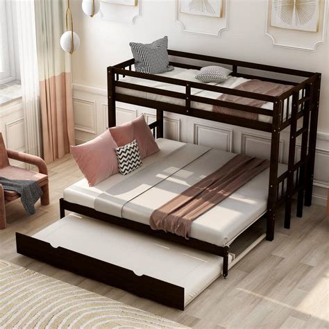 Harper And Bright Designs Espresso Twin Over Twin King Bunk Bed With Trundle Sm000201aap The