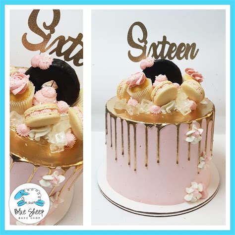 Pink And Gold Sweet 16 Drip Cake Drip Cakes Sweet 16 Cakes Cake