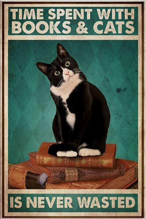 Time Spent With Books And Cats Is Never Wasted Print Poster Home Decor