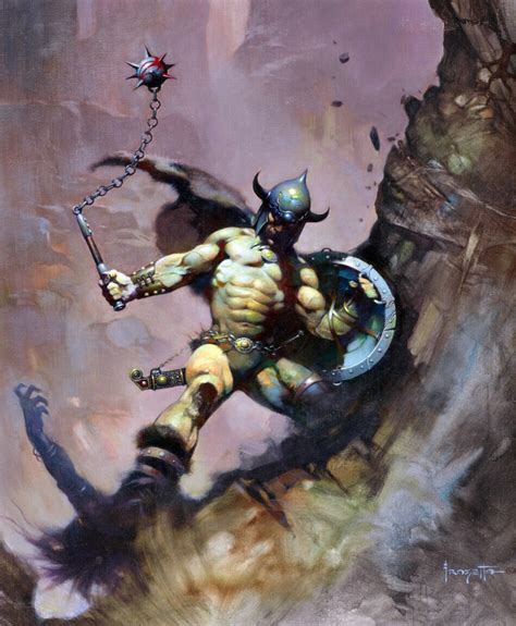 Framed Canvas Art Print Giclée Warrior With Ball And Chain Flashing