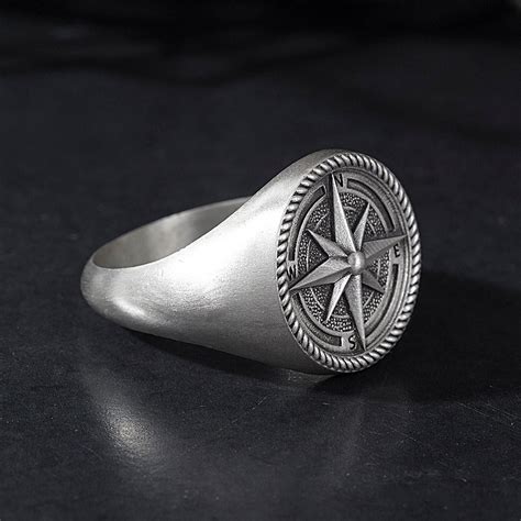 Sterling Silver Compass Rings For Men Nautical Compass Ring Etsy