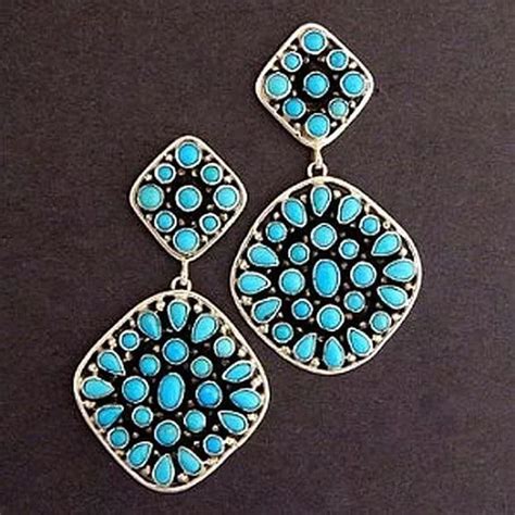 Navajo Sterling Silver Sleeping Beauty Turquoise Clusters Dangle