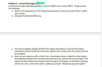 Answered Problem Carnot Heat Engine A Carnot Bartleby