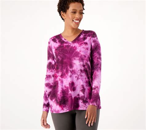 Logo Lori Goldstein Brushed Tie Dye V Neck Long Sleeve Top Purple