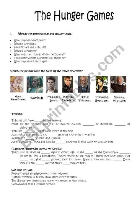 The Hunger Games Movie Worksheet V English Esl Worksheets Pdf