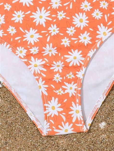Tween Girl Floral Print Bikini Swimsuit Shein Uk