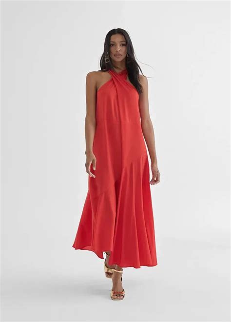 Vestido Midi Cuello Halter Cruzado By Mayte Moda Para Mujer Lola