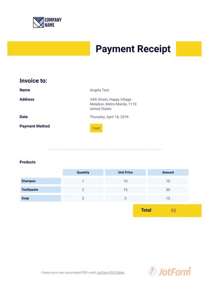 Payment Receipt Template - PDF Templates | Jotform