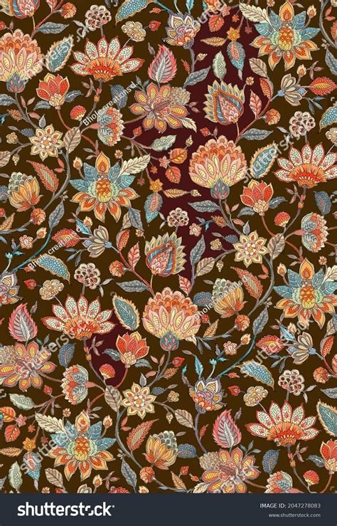 Seamless Abstract Mughal Floral Motif Pattern Stock Illustration