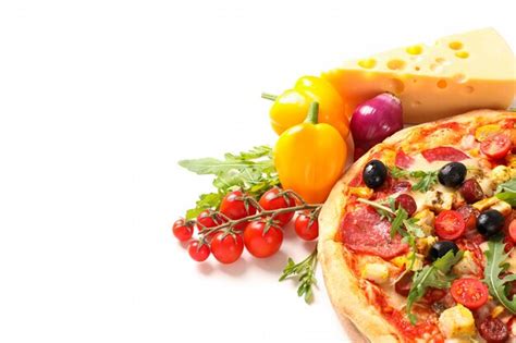 Premium Photo | Tasty pizza and ingredients isolated on white background