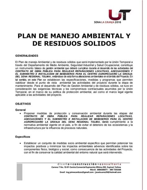 Plan De Manejo Ambiental Pdf