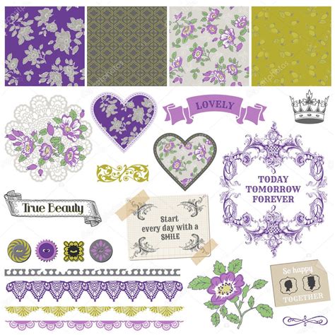 Scrapbook Design Elements Vintage Violet Roses In Vector Stock