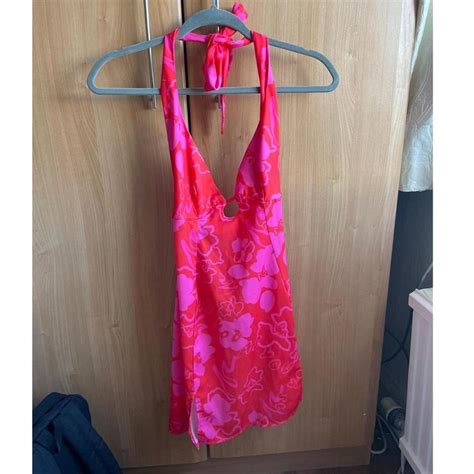 Asyou Halter Neck Plunge Sundress In Pink Floral Depop