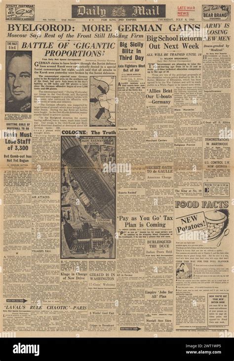 1943 Daily Mail Front Page Reporting Battle Of Kursk Stock Photo Alamy