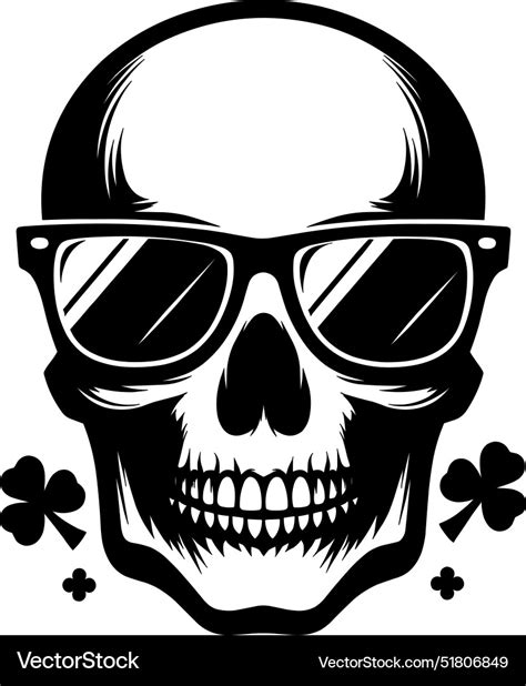 Skull Wearing Sunglass Silhouette Isolated Vector Image