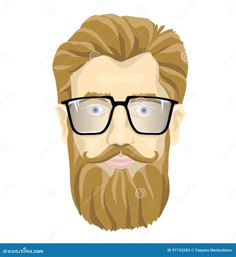 Face Of A Bearded Man With Glasses Vector Portrait Illustration