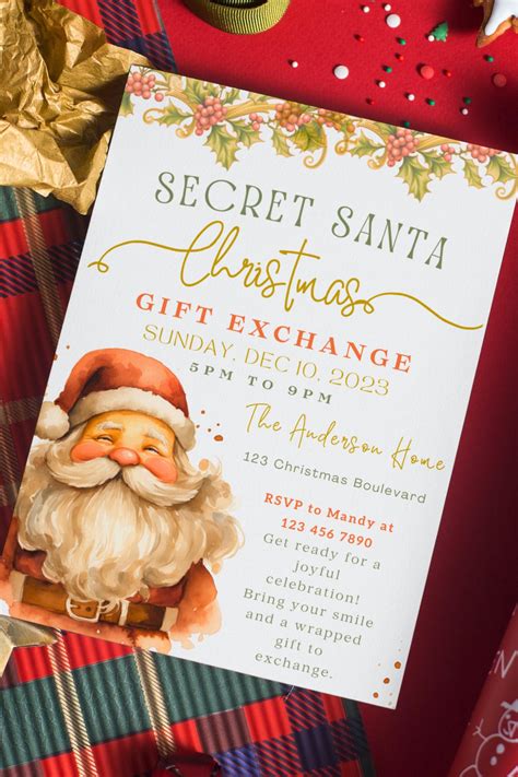 Secret santa gift exchange invitation secret santa invitation template ...