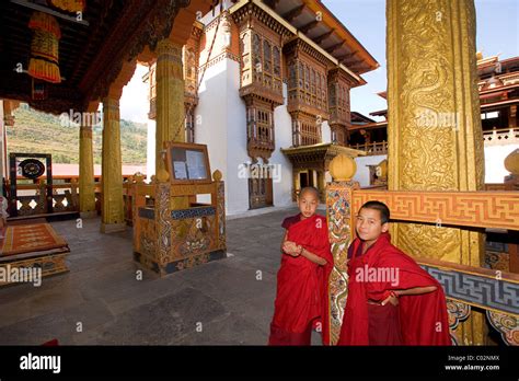 Dzong Of Punakha Buddhist Monastery Fortress Monks At The Temple