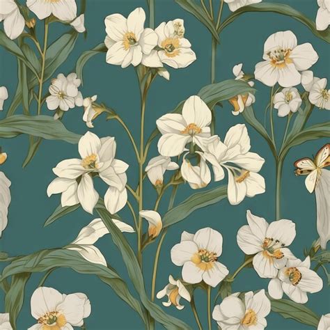 Premium AI Image | A wallpaper with a floral pattern in green and white.