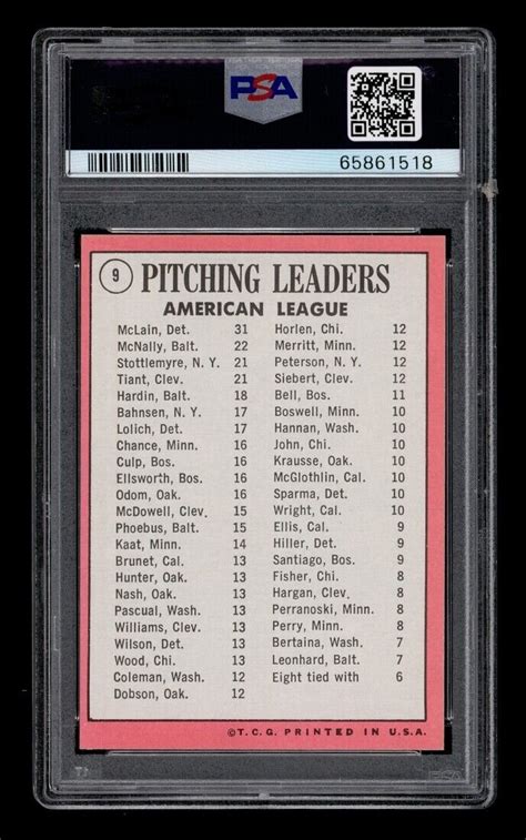 Topps Al Pitching Leaders Tiant Mclain Mcnally Stot Psa