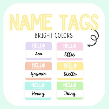 Name Tags (Bright Colors) by Oh My Kindergarten | TPT