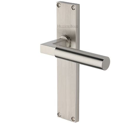 Heritage Brass Bauhaus Reeded Door Handles On Backplate Satin Nickel Rr7300 Sn Sold In Pairs