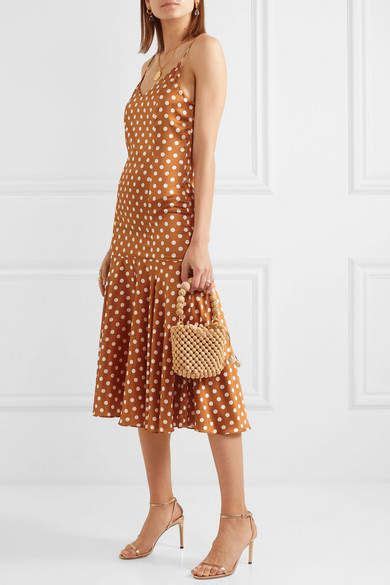 Caroline Constas Kai Polka Dot Silk Satin Dress Brown Sponsored