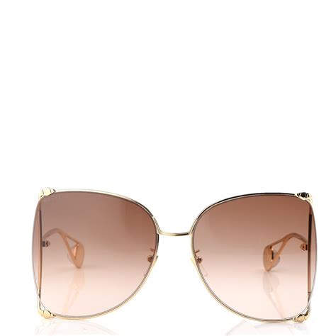 Gucci Oversized Round Sunglasses Gg0252s Gold Brown 261353