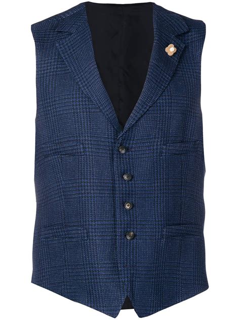 Lardini Houndstooth Fitted Waistcoat Blue Vest Designs Houndstooth