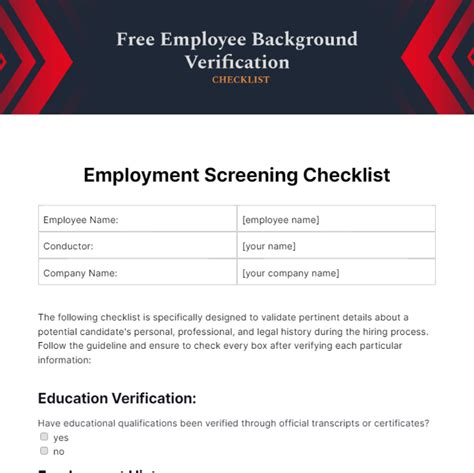 Free Employee Background Verification Checklist Template - Edit Online ...