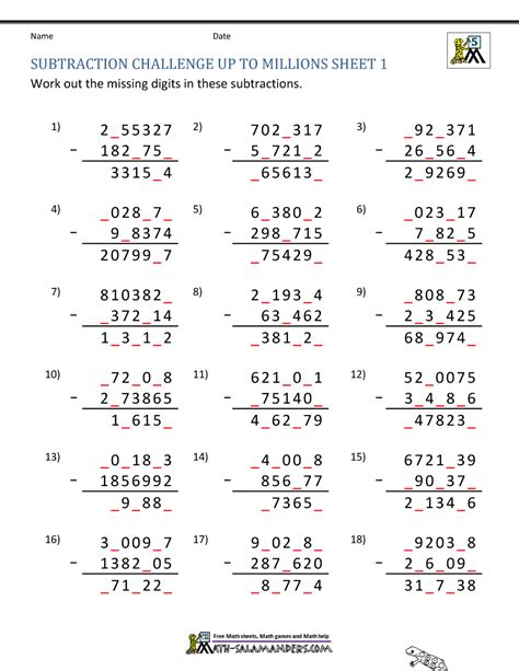 Subtraction Worksheets Grade 5