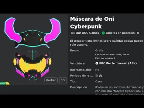 consiguiendo Máscara de Oni Cyberpunk ROBLOX FREE UGC LIMITED YouTube