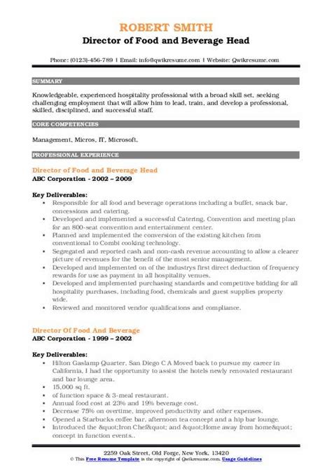 Food And Beverage Director Resume Samples Fa4