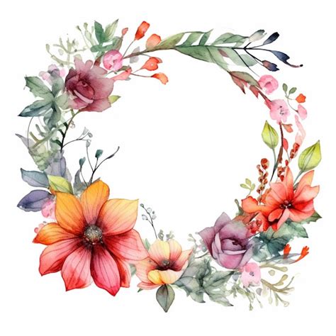 Premium Photo A Wreath Of Flowers Is Made With Watercolors