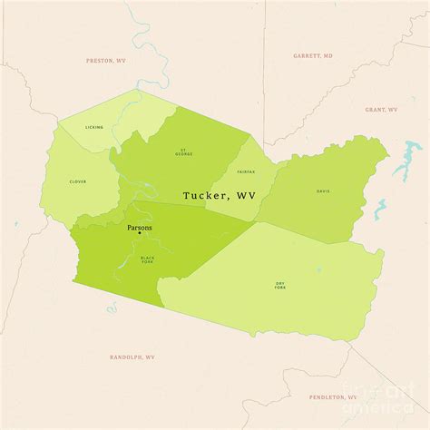 WV Tucker County Vector Map Green Digital Art by Frank Ramspott | Pixels