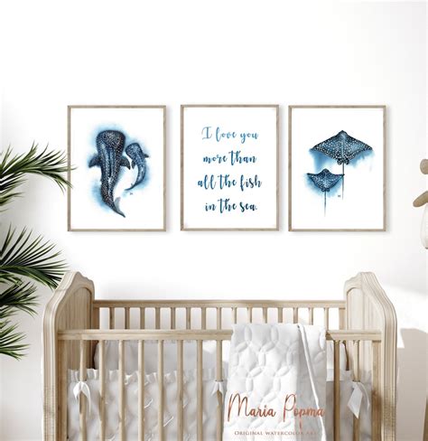 Ocean Nursery Art Prints Set Whale Shark Nautical Wall Art DIGITAL DOWNLOAD Beach House Decor ...