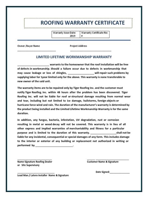 Roofing Warranty Certificate Pdf