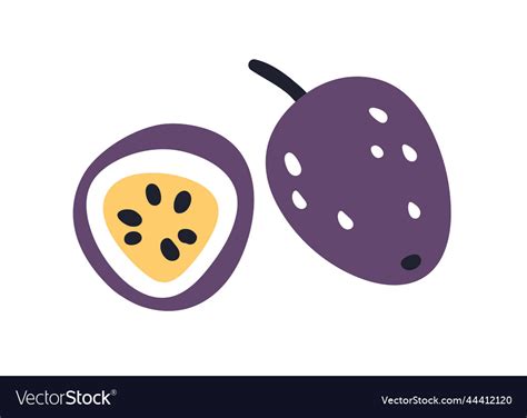 Passion Fruit Cut Half With Seeds And Whole Vector Image