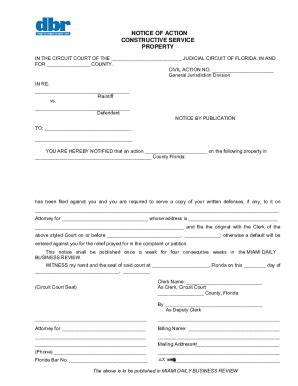 Fillable Online Form 1 920 NOTICE OF ACTION CONSTRUCTIVE SERVICE