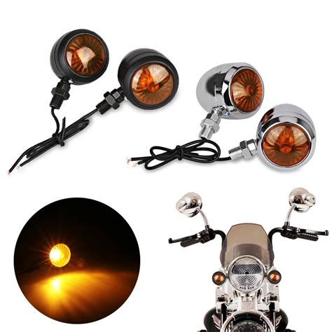 4Pcs Led Motorcycle Turn Signals Indicators Amber Black Bullet Turn ...