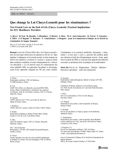 (PDF) Que change la Loi Claeys-Leonetti pour les réanimateurs