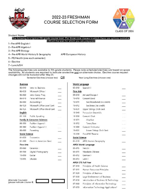 Fillable Online Th Grade Course Selection Sheet Sy Docx Fax