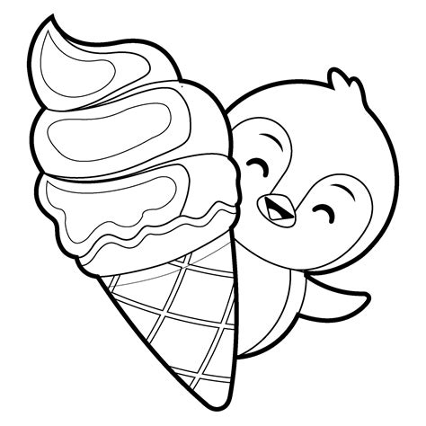 Coloring Book For Kids Ice Cream And Cute Penguin 27973075 Vector Art