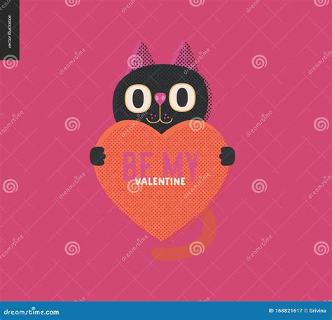 Cat Holding A Heart Valentine Graphics Stock Vector Illustration Of