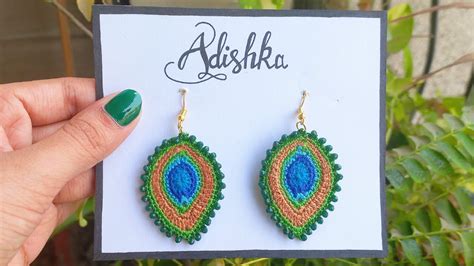 VERY BEAUTIFUL SIMPLE Crochet Peacock Feather Earrings Tutorial tığ