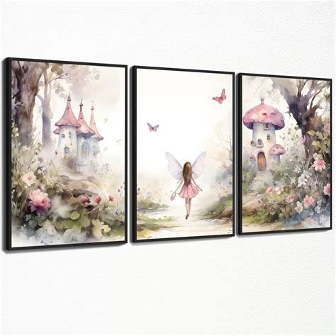 Asdg S Pink Nursery Canvas Wall Art Magic Mushroom Castle Poster