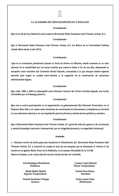 Acuerdo de duelo con ocasión del lamentable fallecimiento del Reverendo